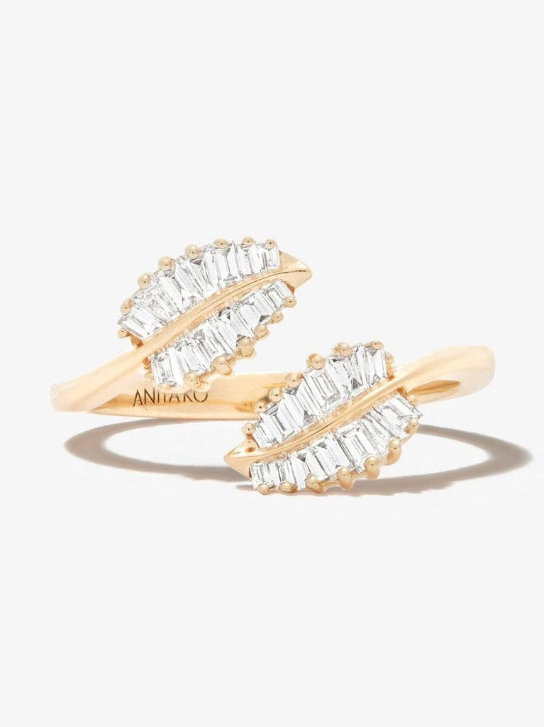 18k Yellow Gold Palm Leaf Diamond Ring