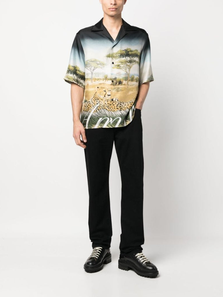 Black Cheetah Print Silk Shirt