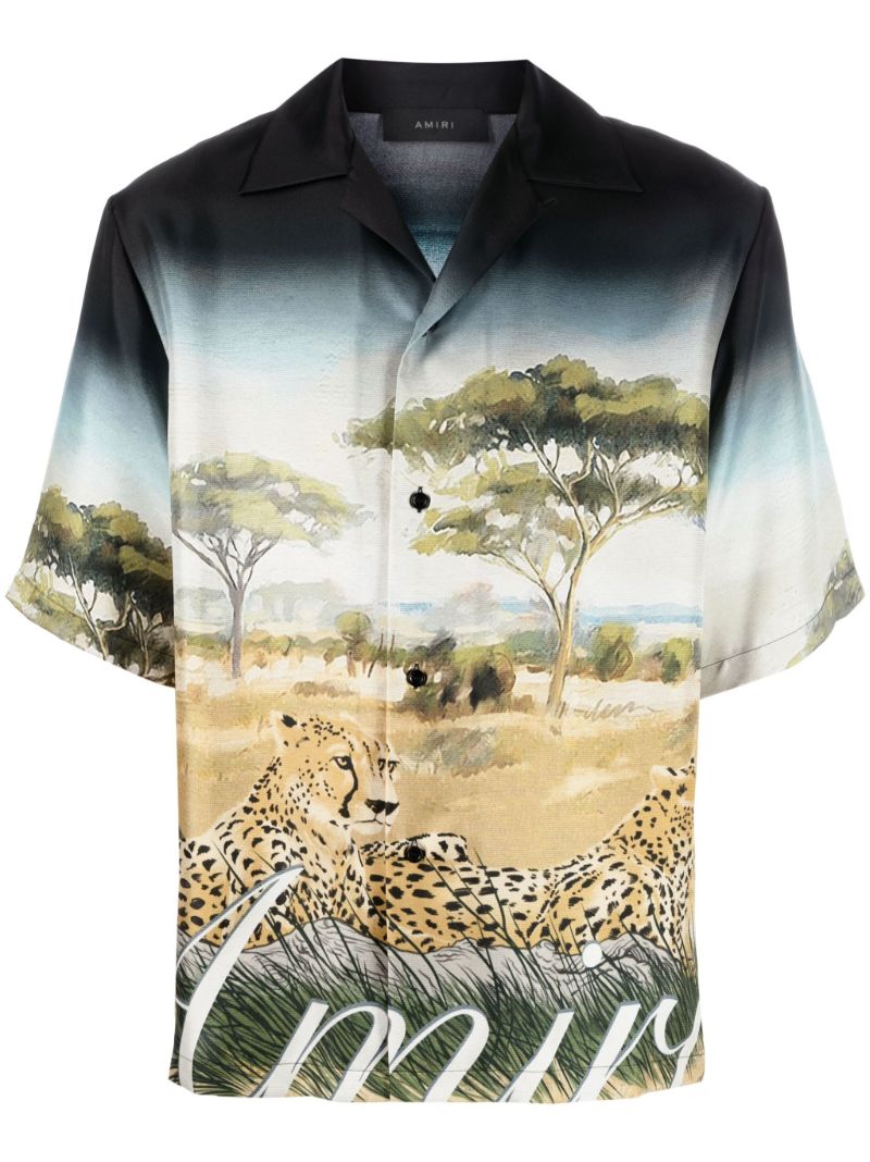 Black Cheetah Print Silk Shirt