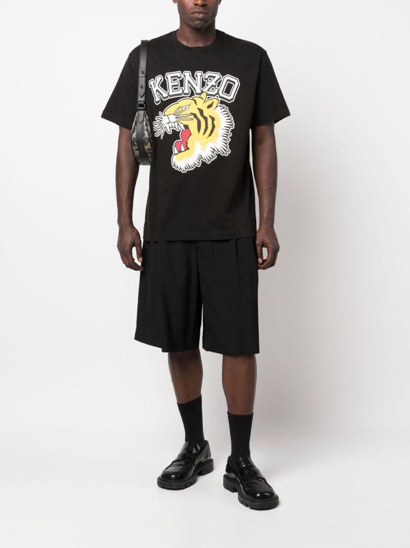 Black Tiger Print Cotton T-shirt