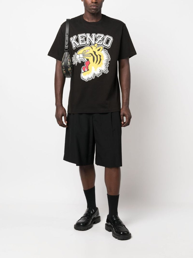 Black Tiger Print Cotton T-shirt