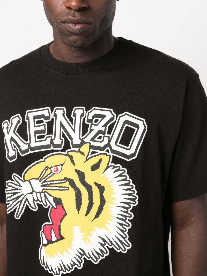 Black Tiger Print Cotton T-shirt