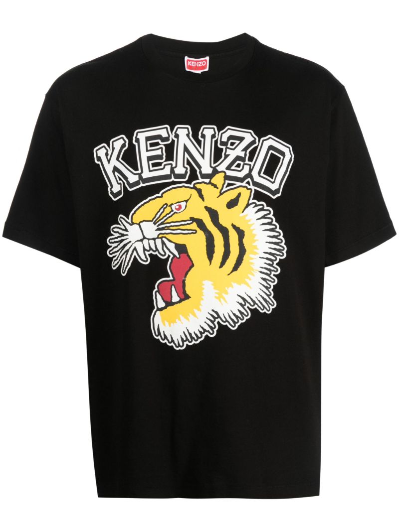 Black Tiger Print Cotton T-shirt