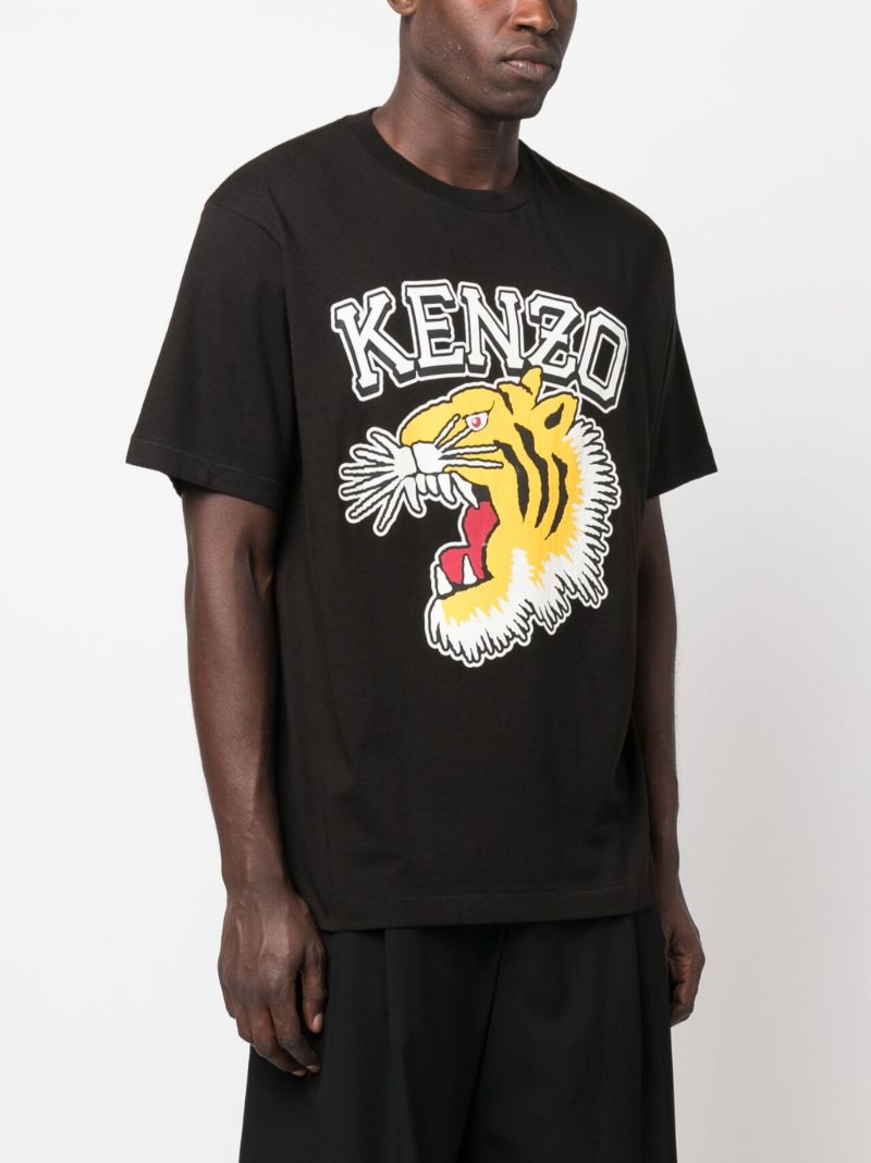 Black Tiger Print Cotton T-shirt