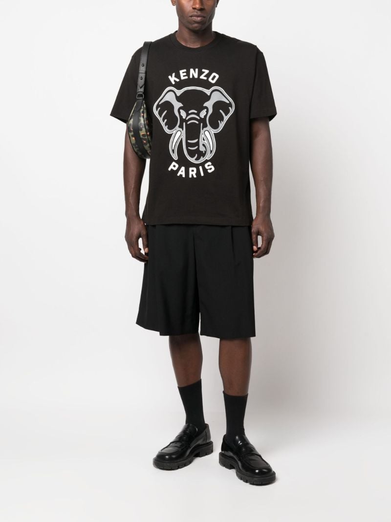 Black Elephant Print Cotton T-shirt