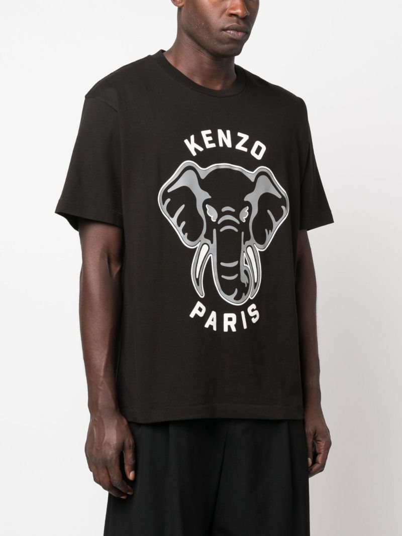 Black Elephant Print Cotton T-shirt