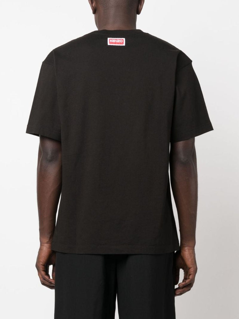 Black Elephant Print Cotton T-shirt