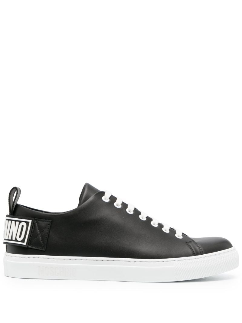 Black Raised-logo Leather Sneakers