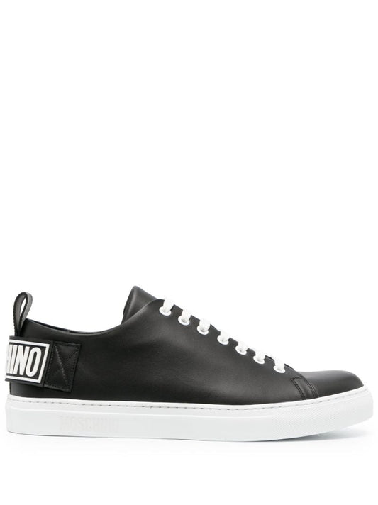 Black Raised-logo Leather Sneakers