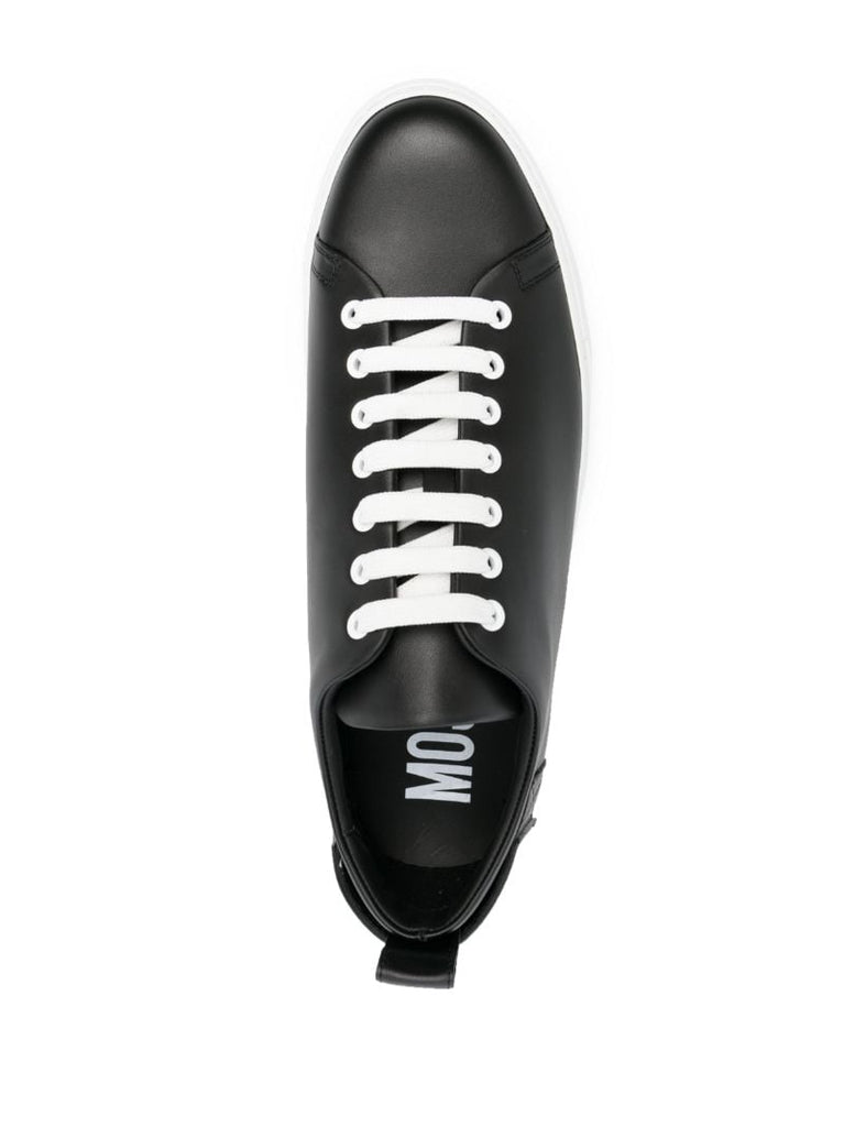 Black Raised-logo Leather Sneakers