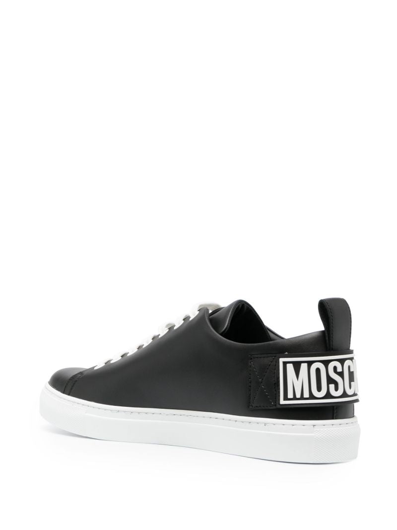 Black Raised-logo Leather Sneakers