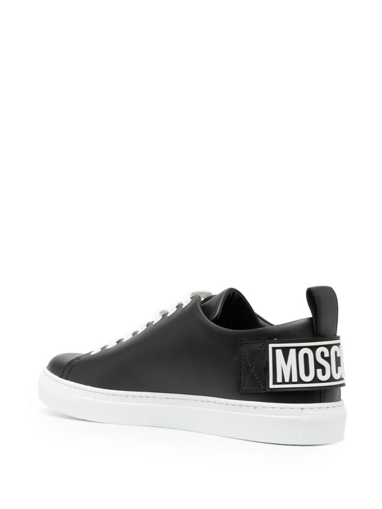 Black Raised-logo Leather Sneakers