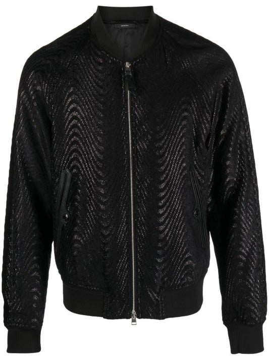 Black Wave-jacquard Bomber Jacket