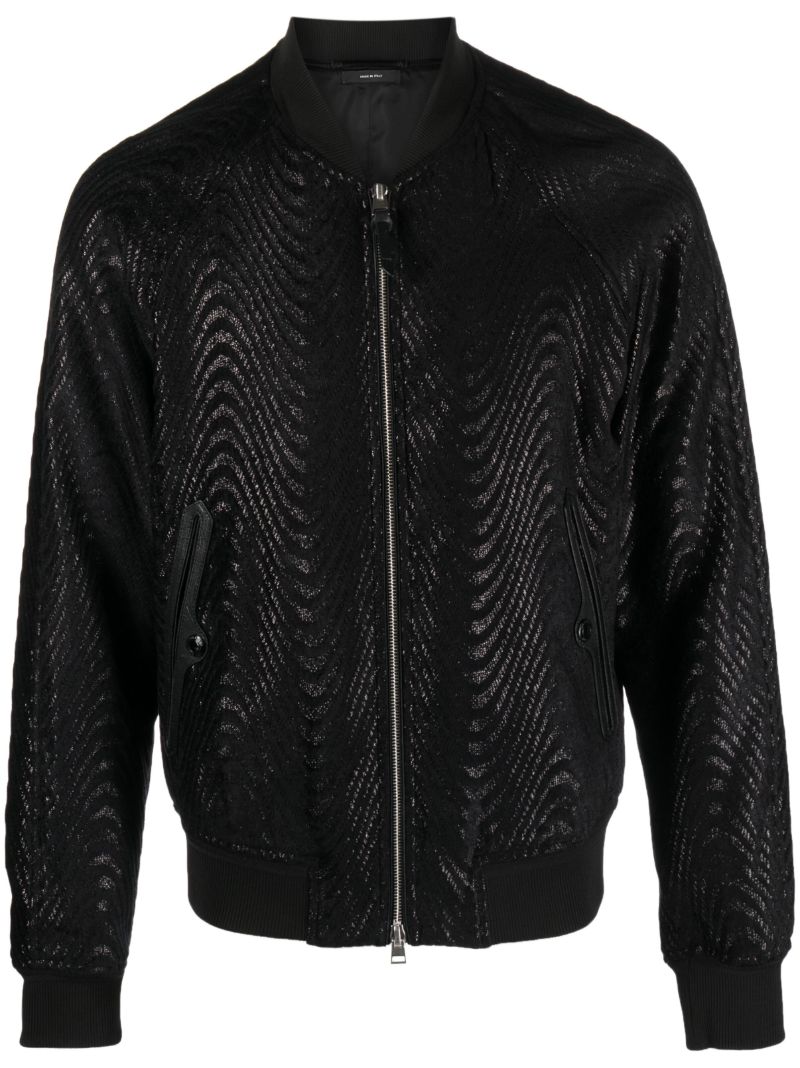 Black Wave-jacquard Bomber Jacket