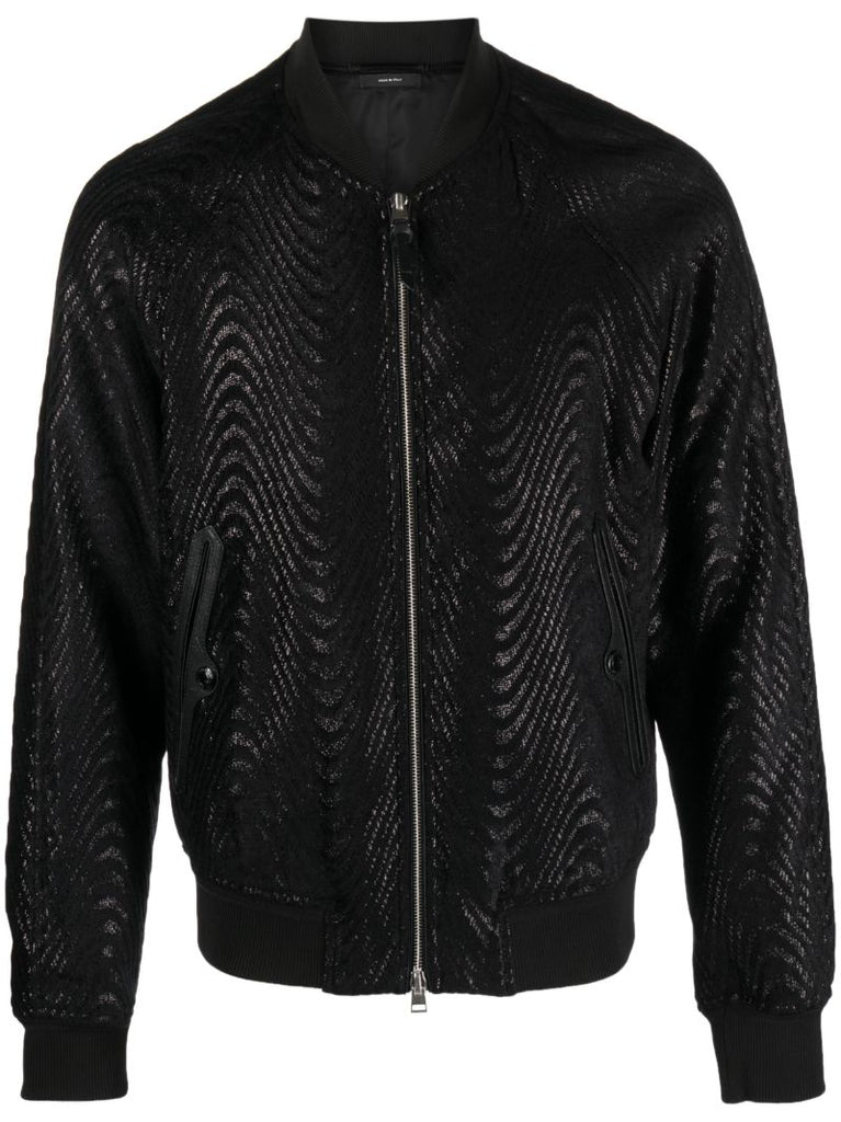 Black Wave-jacquard Bomber Jacket