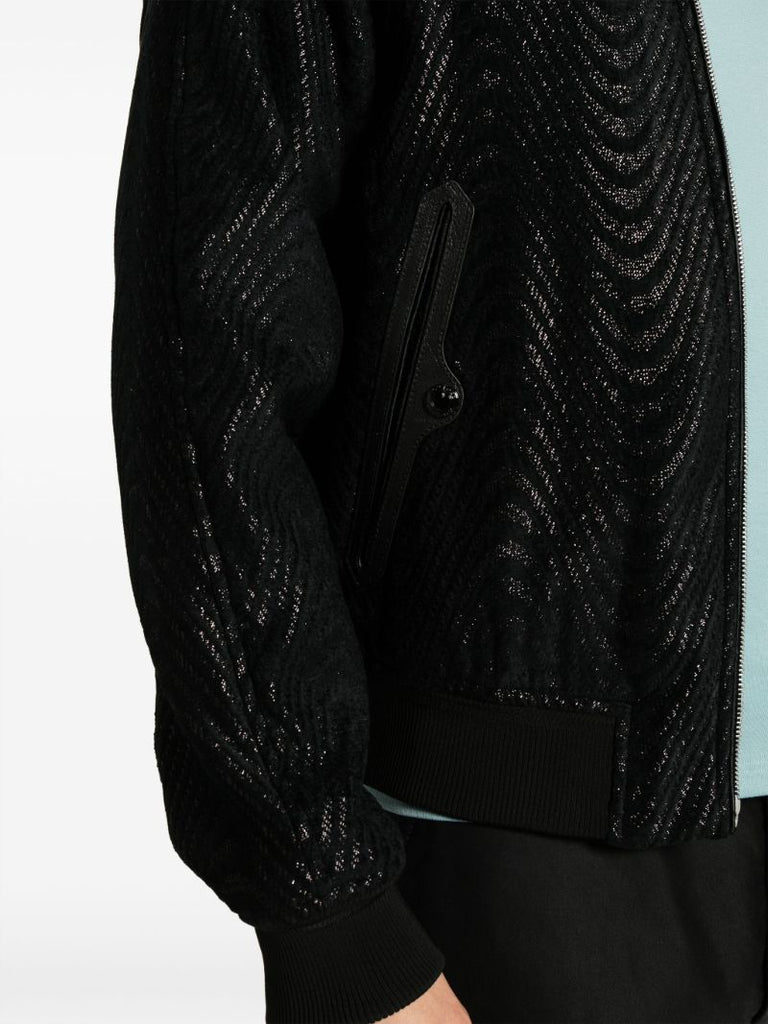 Black Wave-jacquard Bomber Jacket