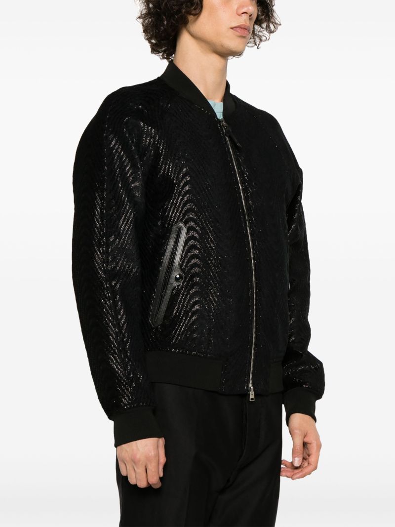 Black Wave-jacquard Bomber Jacket