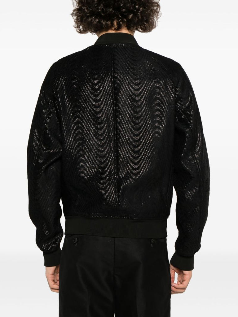 Black Wave-jacquard Bomber Jacket