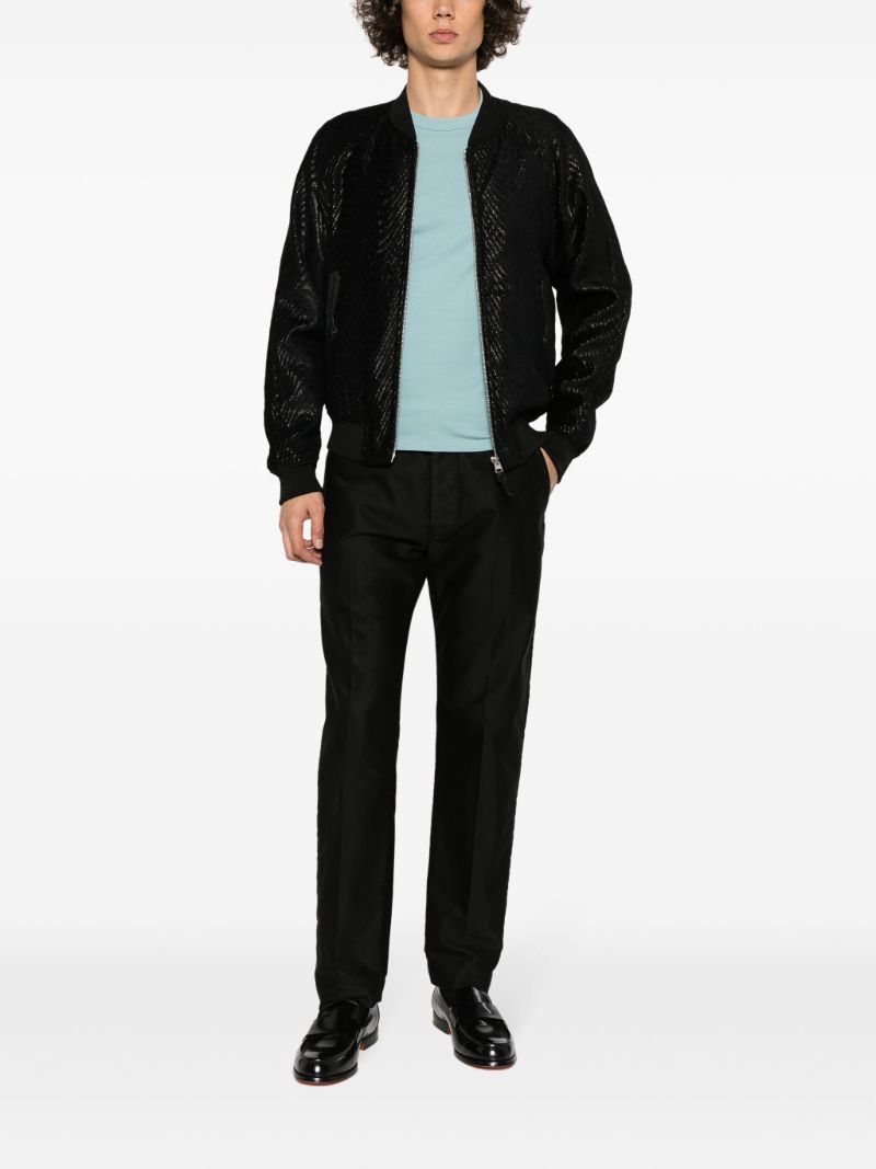 Black Wave-jacquard Bomber Jacket
