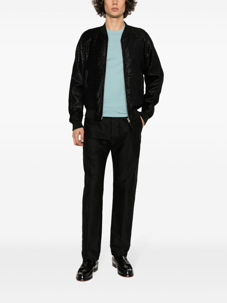 Black Wave-jacquard Bomber Jacket