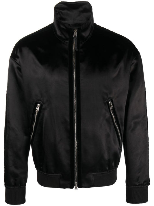 Black Funnel Neck Bomber Jacket
