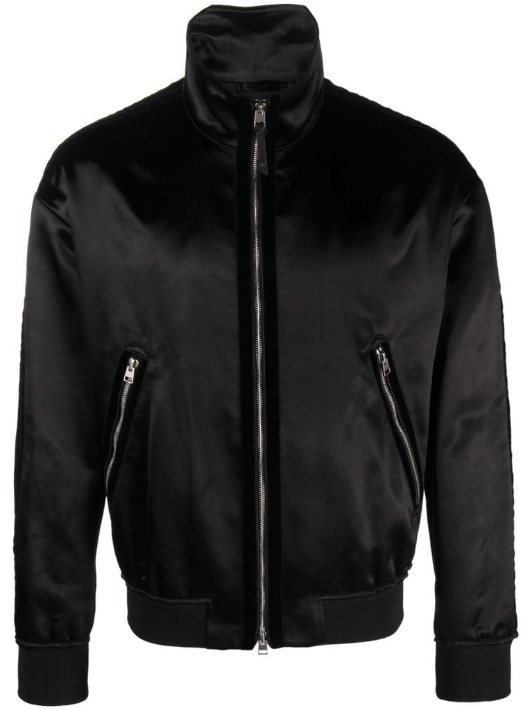 Black Funnel Neck Bomber Jacket