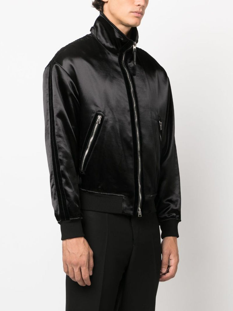 Black Funnel Neck Bomber Jacket