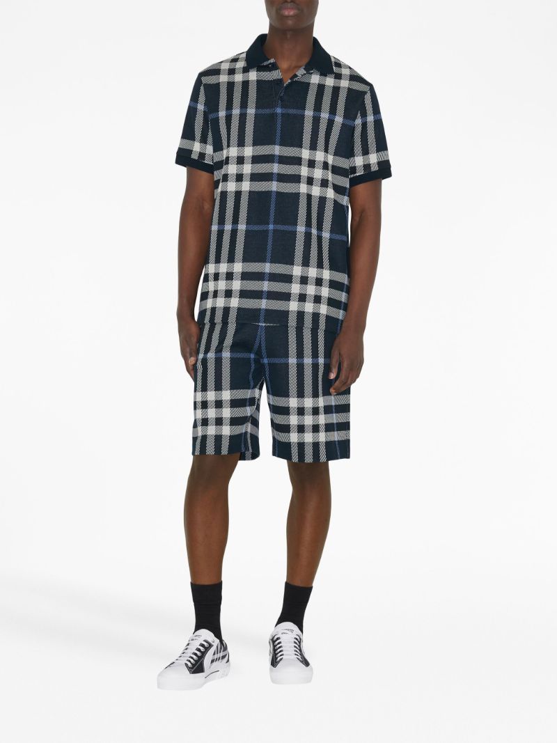 Blue Check Cotton Polo Shirt