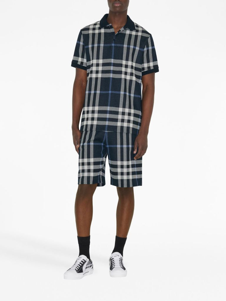 Blue Check Cotton Polo Shirt