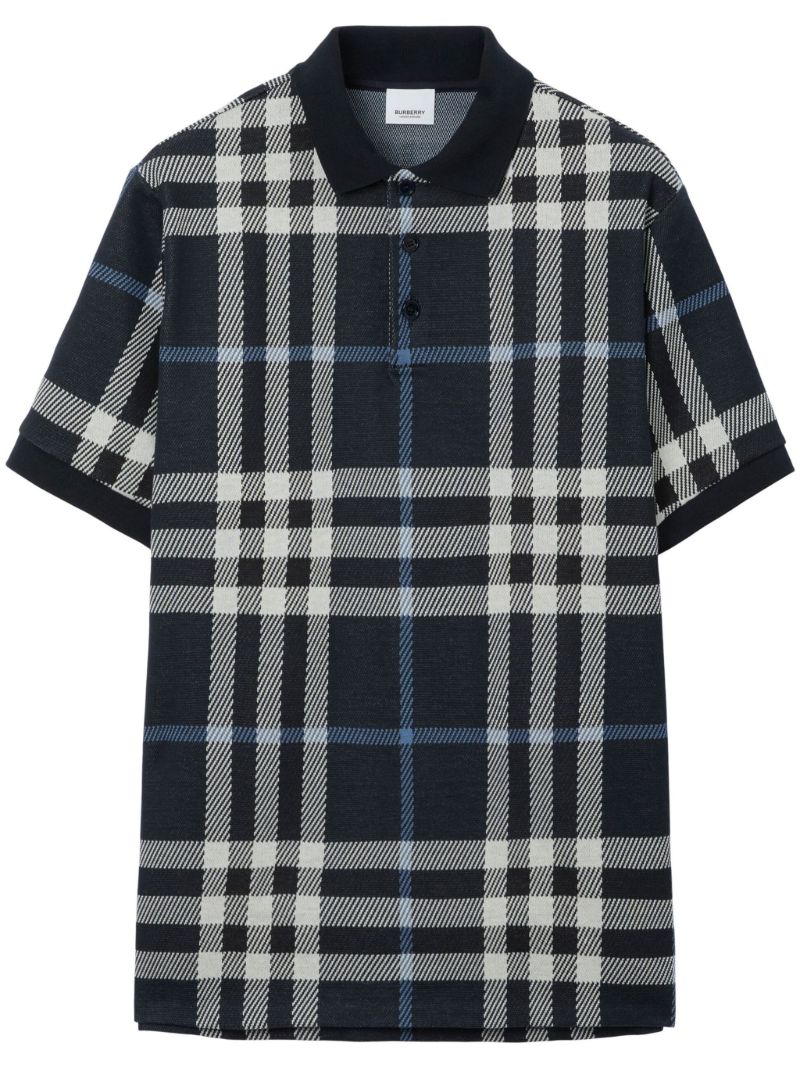 Blue Check Cotton Polo Shirt