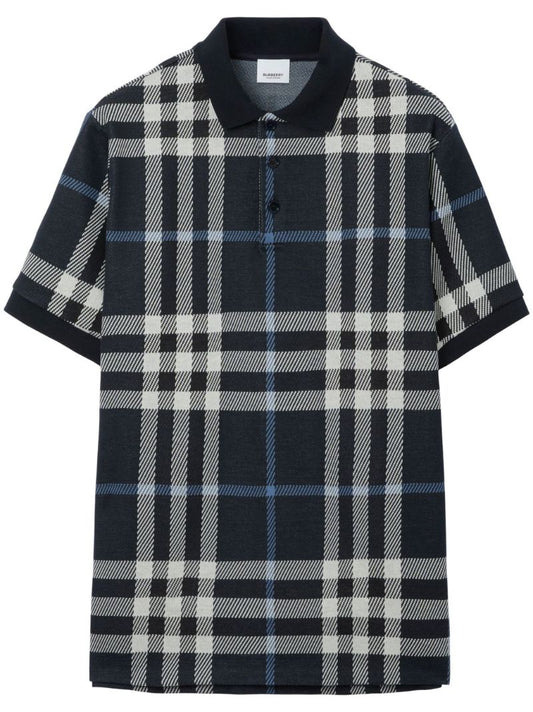 Blue Check Cotton Polo Shirt