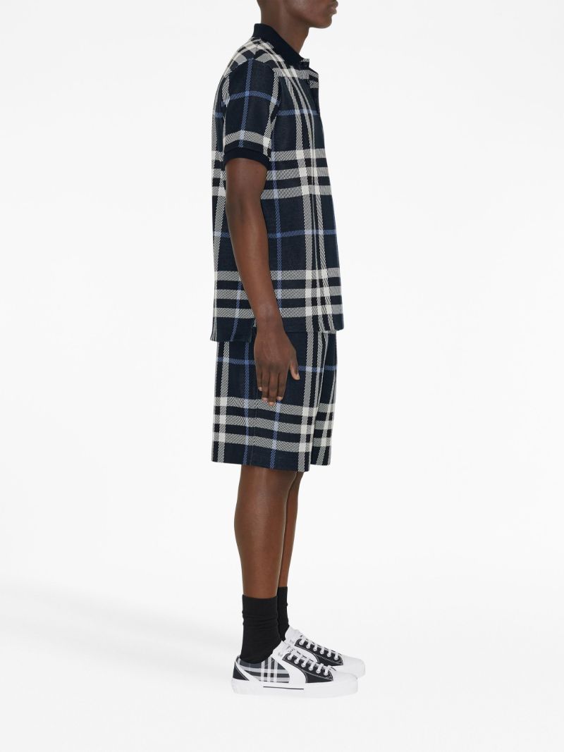 Blue Check Cotton Polo Shirt