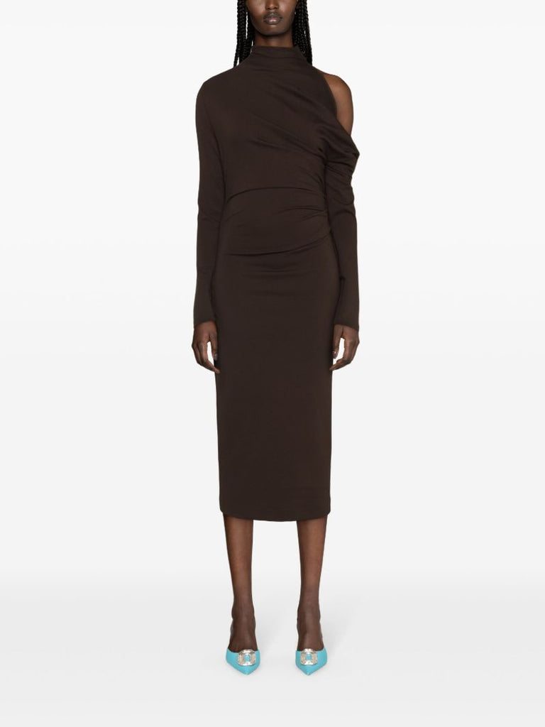 Brown Teresa Asymmetric Midi Dress