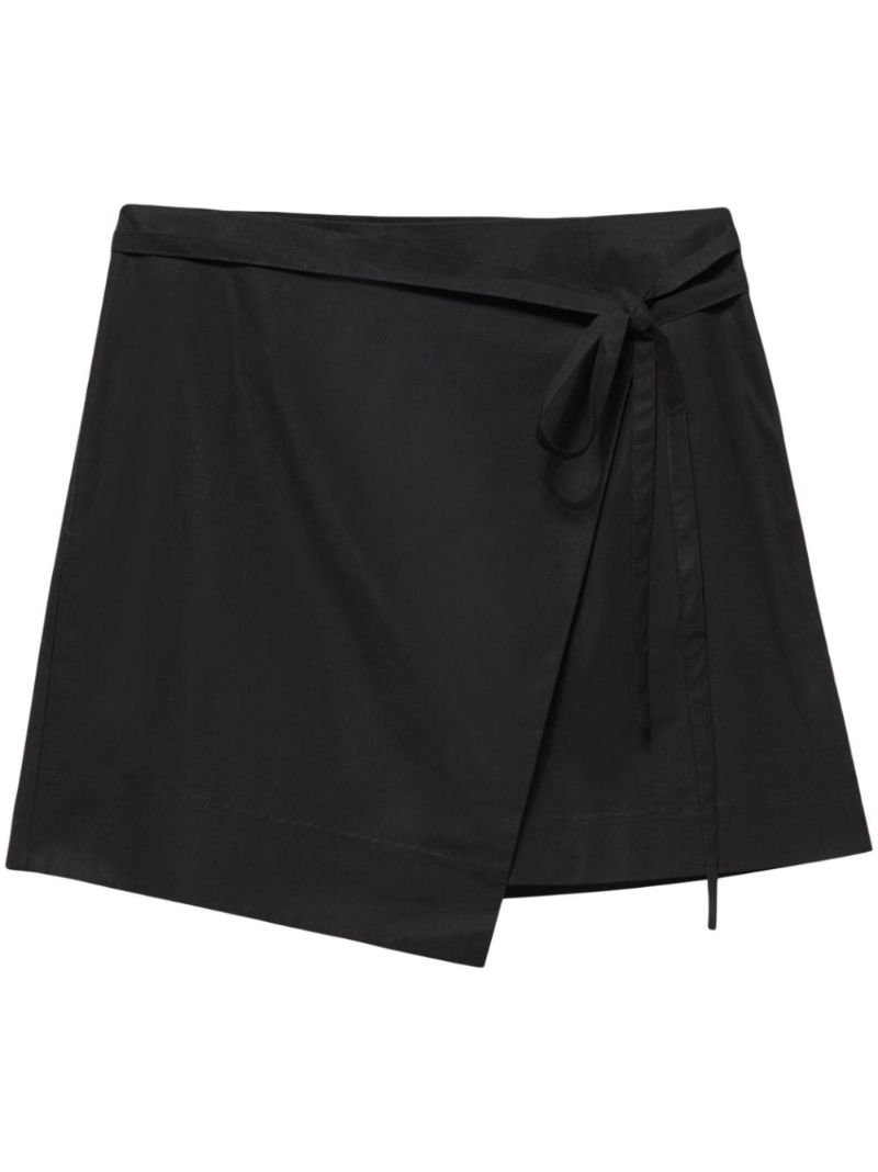 Black Cotton Wrap Mini Skirt