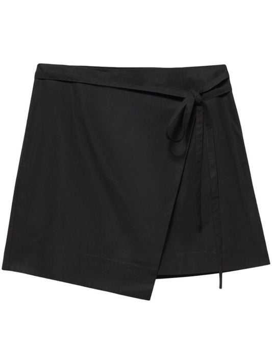 Black Cotton Wrap Mini Skirt