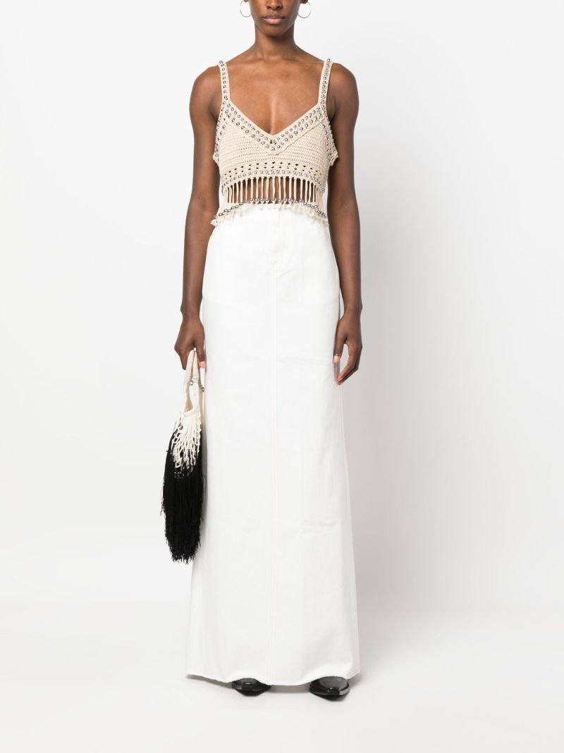 Neutral Beaded Crochet Knit Top