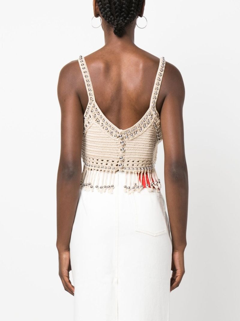 Neutral Beaded Crochet Knit Top