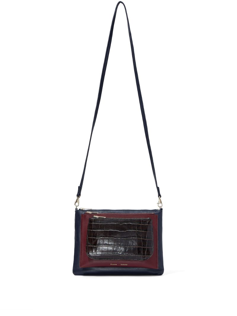 Blue Triple Zip Leather Clutch Bag