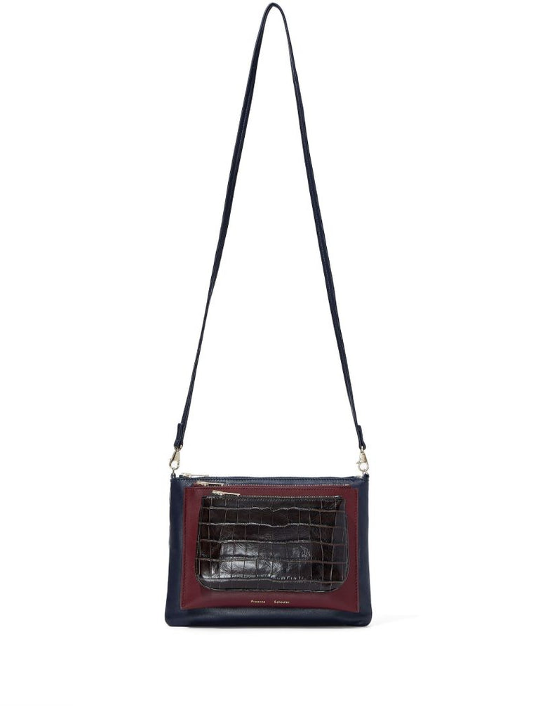 Blue Triple Zip Leather Clutch Bag