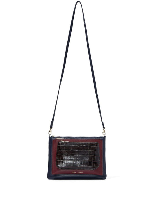 Blue Triple Zip Leather Clutch Bag