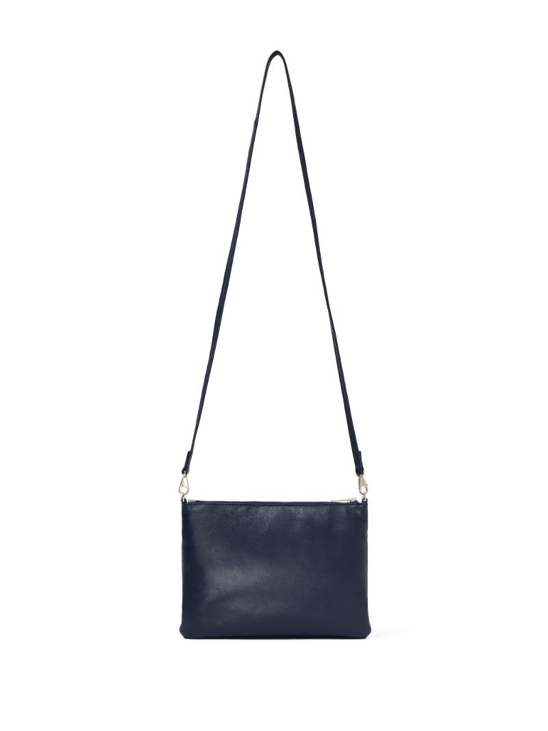 Blue Triple Zip Leather Clutch Bag