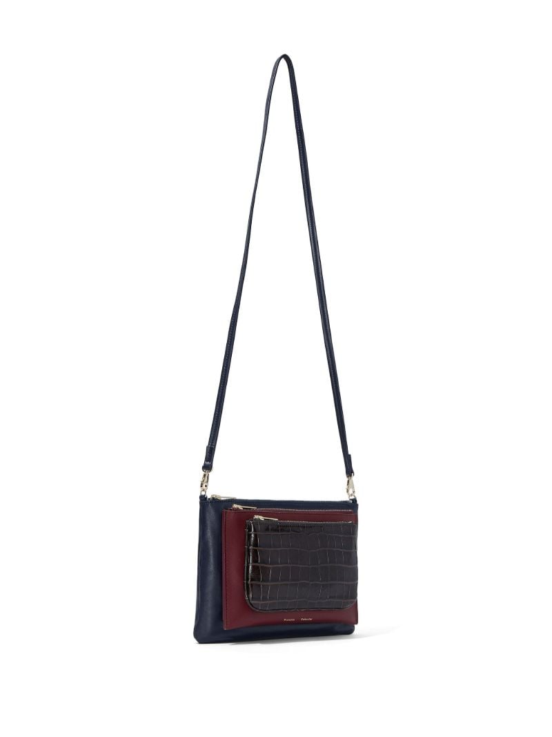 Blue Triple Zip Leather Clutch Bag