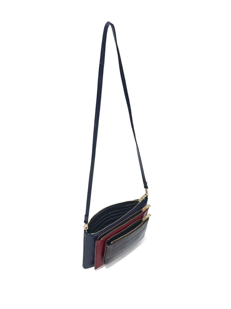 Blue Triple Zip Leather Clutch Bag