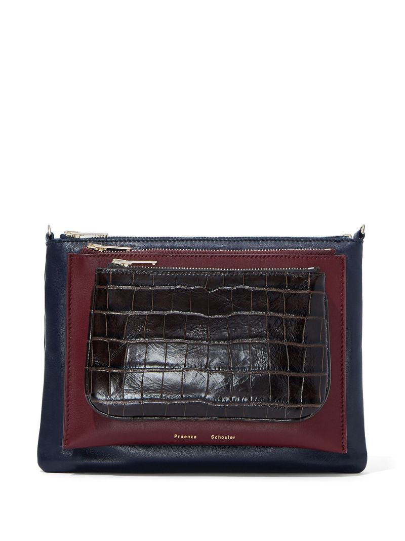 Blue Triple Zip Leather Clutch Bag