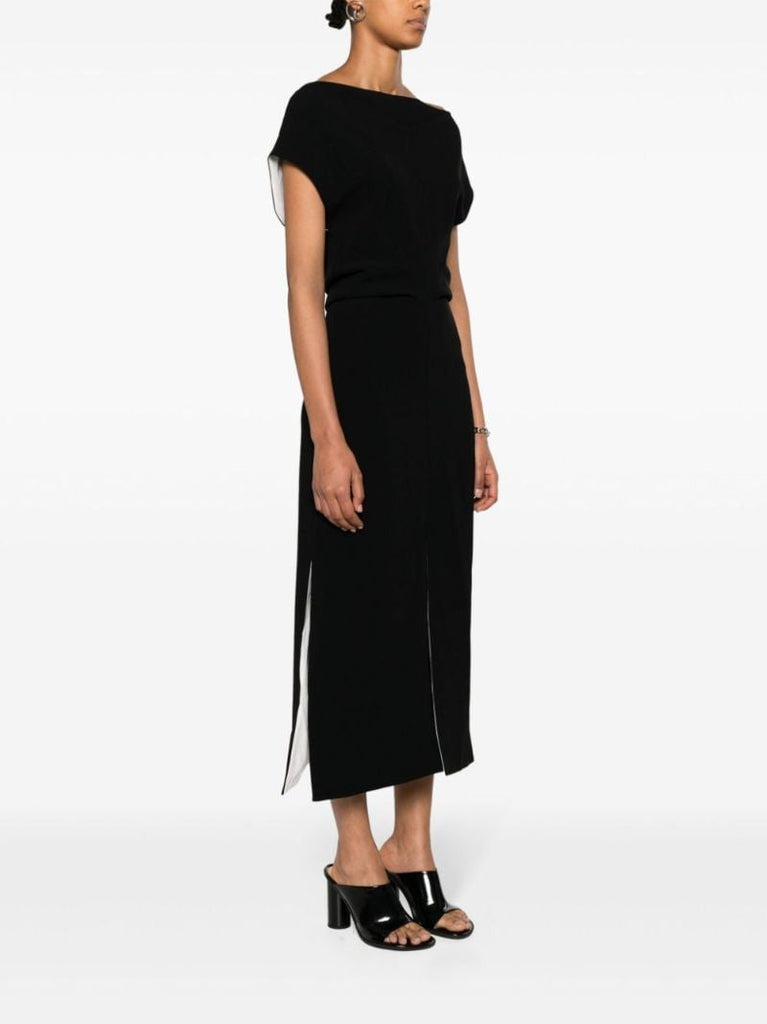 Black Rosa Draped Midi Dress