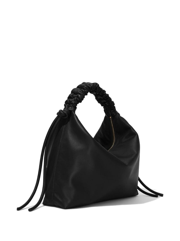 Black Drawstring Medium Leather Shoulder Bag
