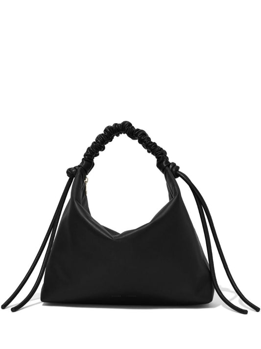 Black Drawstring Medium Leather Shoulder Bag