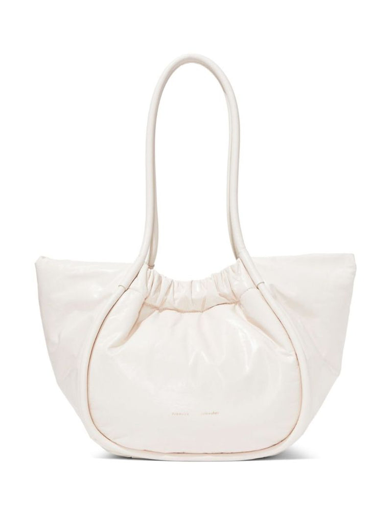 Neutral Ruched Large Leather Tote Bag