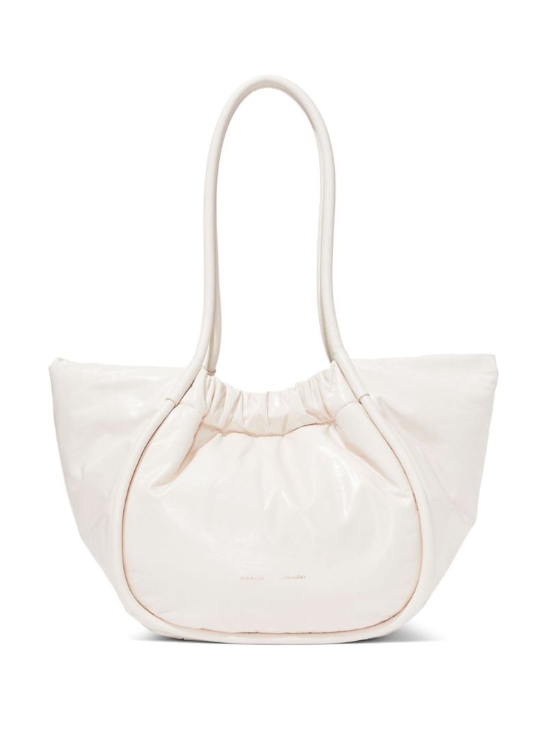 Neutral Ruched Large Leather Tote Bag