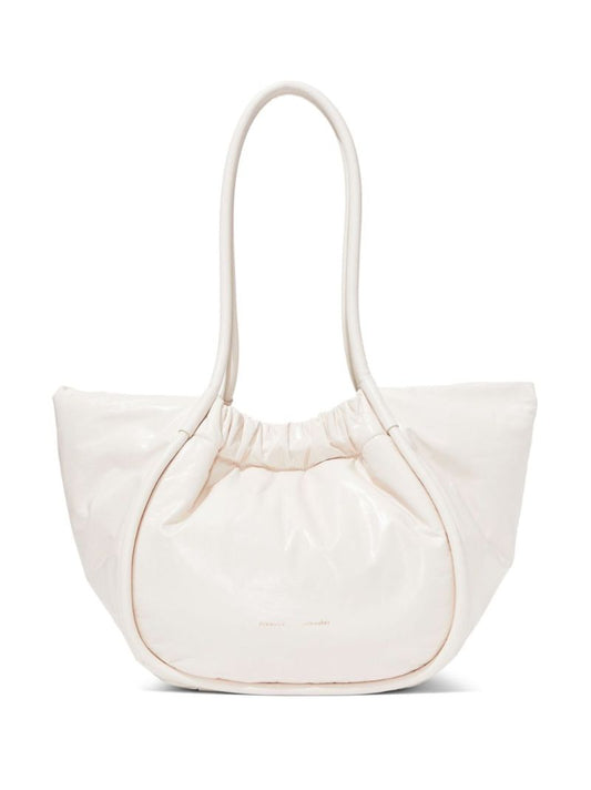 Neutral Ruched Large Leather Tote Bag